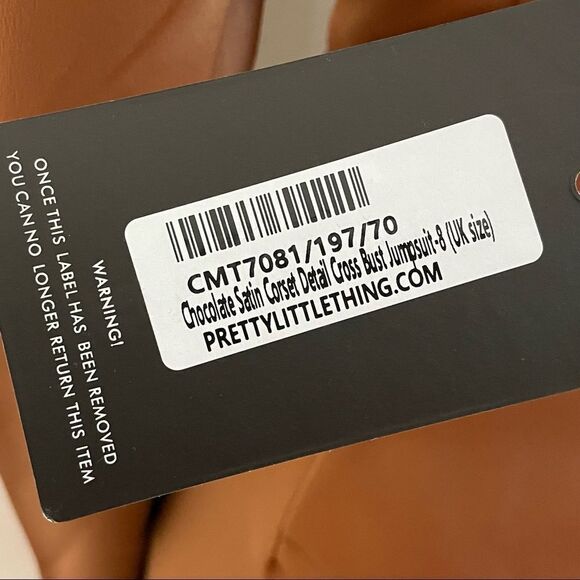 NWT Pretty Little Thing Chocolate Satin Corset Detail Cross Bust Jumpsuit Size 4 - Picture 12 of 16